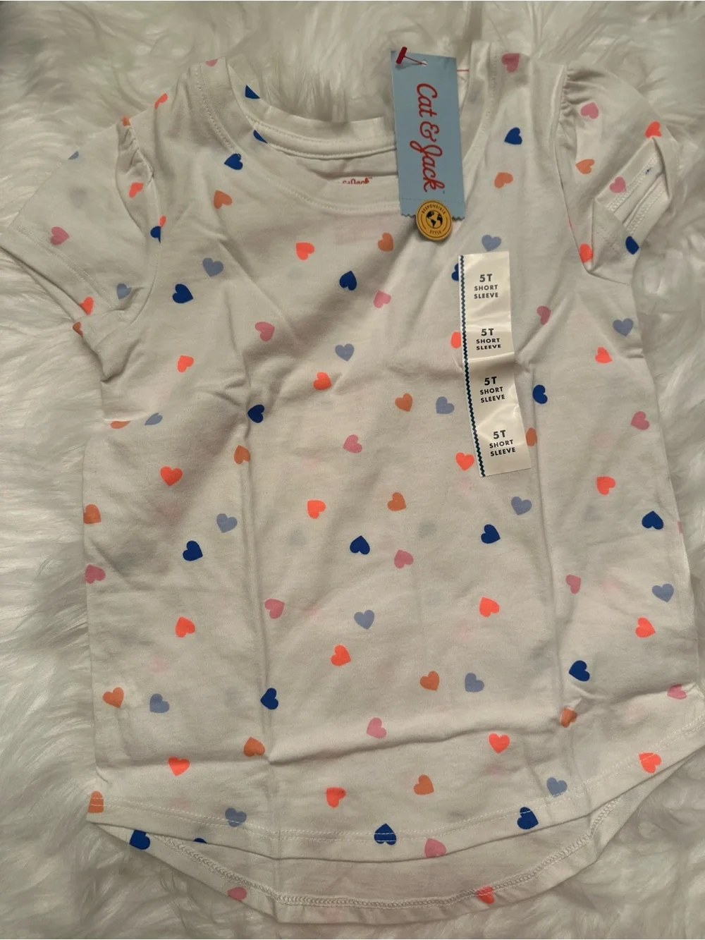 Cat & Jack White Short Sleeve Tee with Multicolor Hearts
